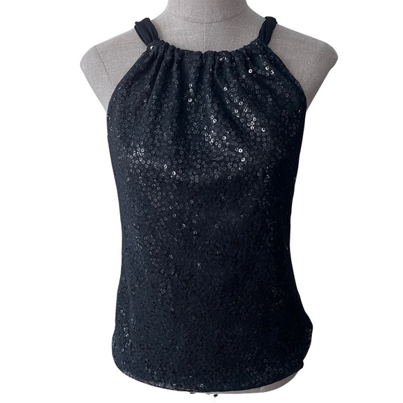Tahari New with Tags Black Sheer Sequence Kimmy Blouse Size XS - Picture 1 of 12